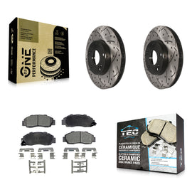 [Front] 1998-2002 Honda Accord 3.0L Performance Drilled & Slotted Brake Rotor & Ceramic Pads Kit For Max Braking