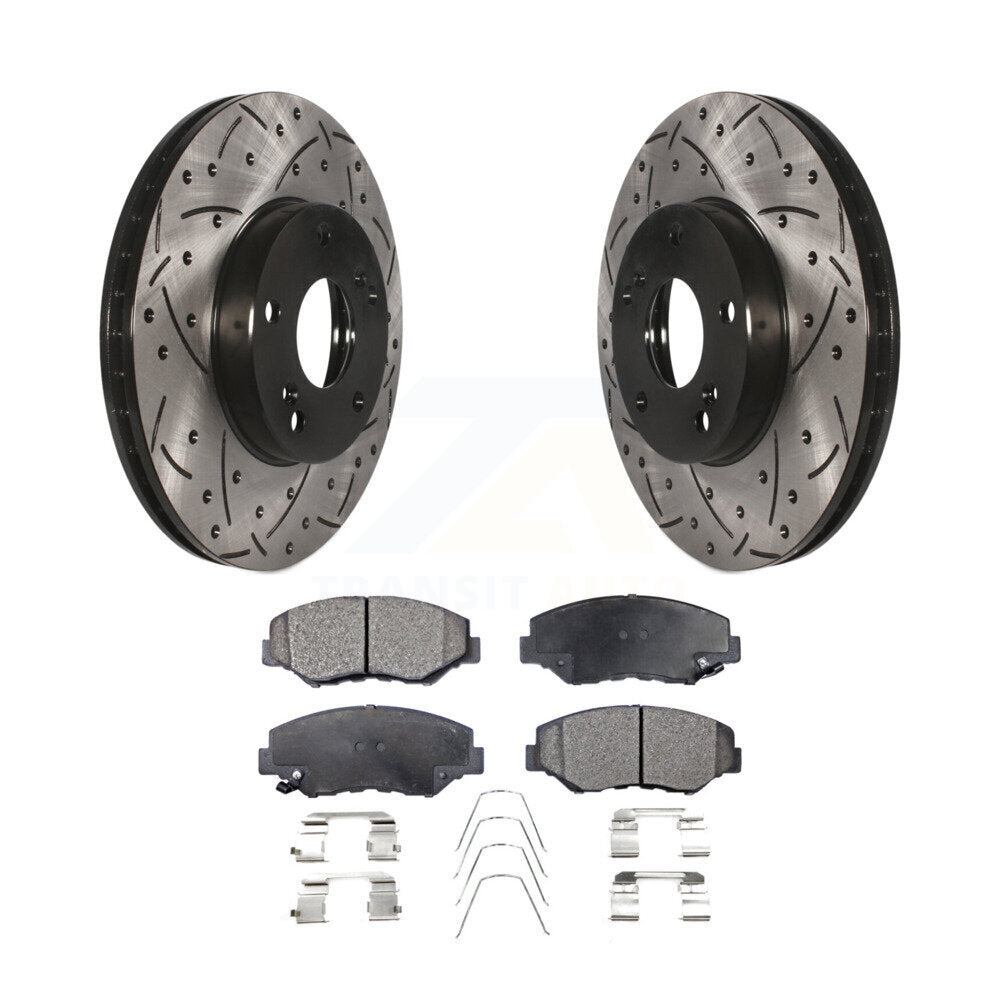 Front Drill Slot Brake Rotors Ceramic Pad Kit For Honda Accord Civic Element Fit