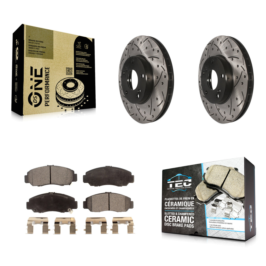 Front Drilled Slot Brake Rotors Ceramic Pad Kit For Honda Accord Civic Acura CSX