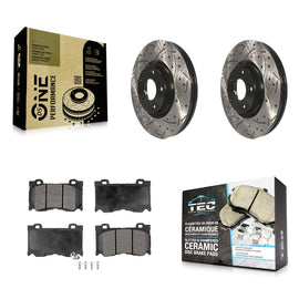[Front] 2017-2018 INFINITI Q70 Hybrid Performance Drilled & Slotted Brake Rotor & Ceramic Pads Kit For Max Braking