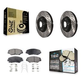 Front Drill Slot Disc Brake Rotor Ceramic Pad Kit For Honda Civic CR-V Acura ILX