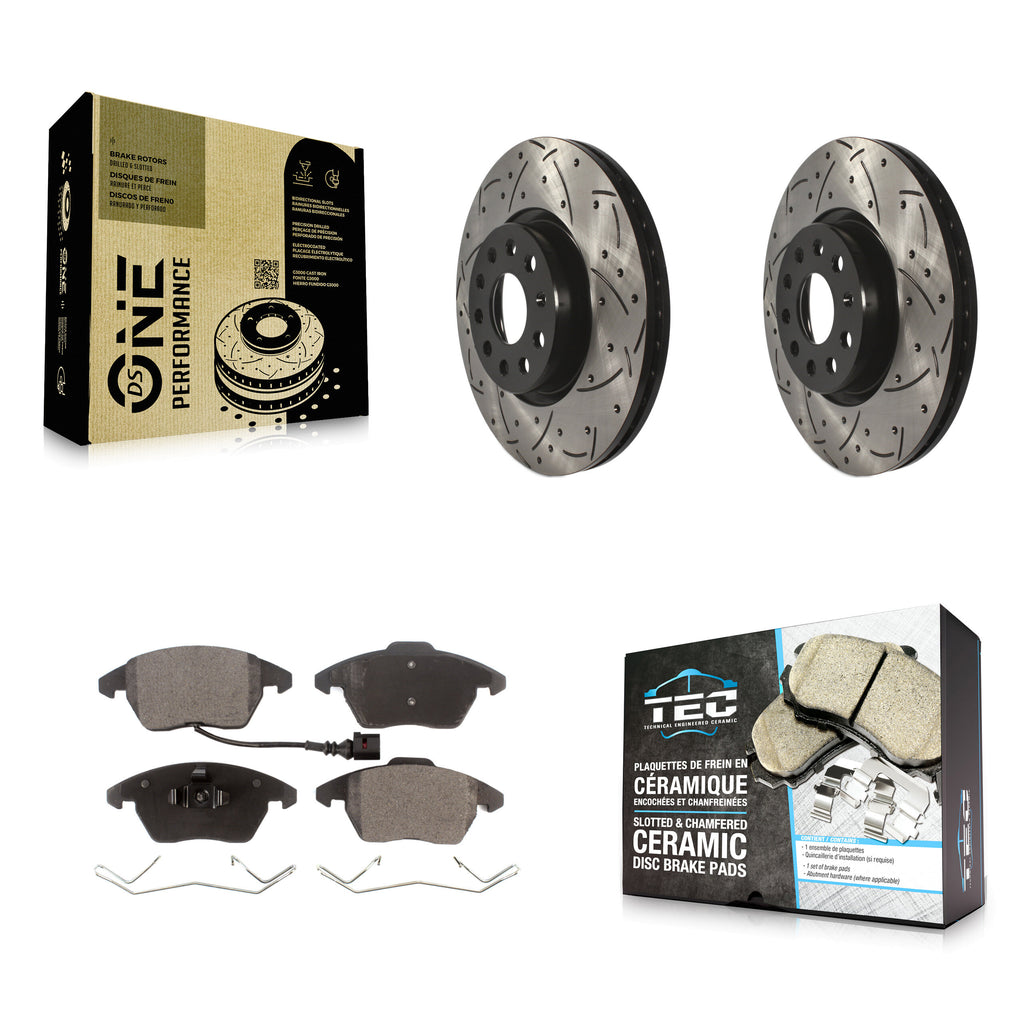 Front Drill Slot Brake Rotors Ceramic Pad Kit For Volkswagen Jetta Beetle CC GTI