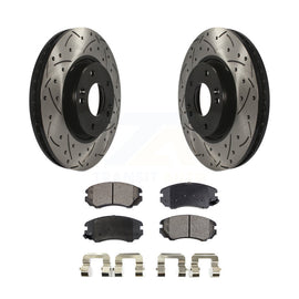 [Front] 2006-2010 Hyundai Sonata 3.3L Performance Drilled & Slotted Brake Rotor & Ceramic Pads Kit For Max Braking