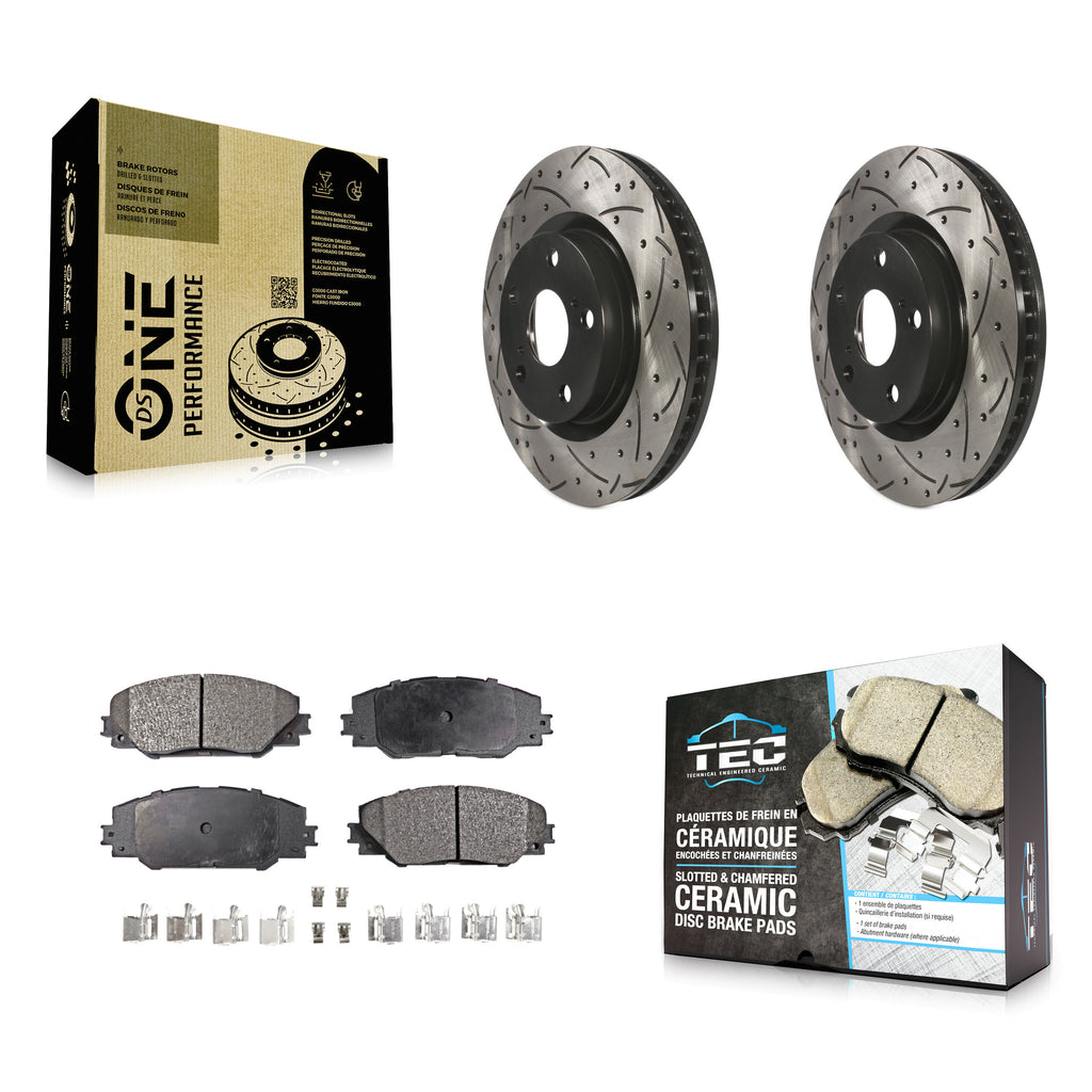 Front Drill Slot Brake Rotors Ceramic Pad Kit For Toyota RAV4 Scion tC Matrix iM