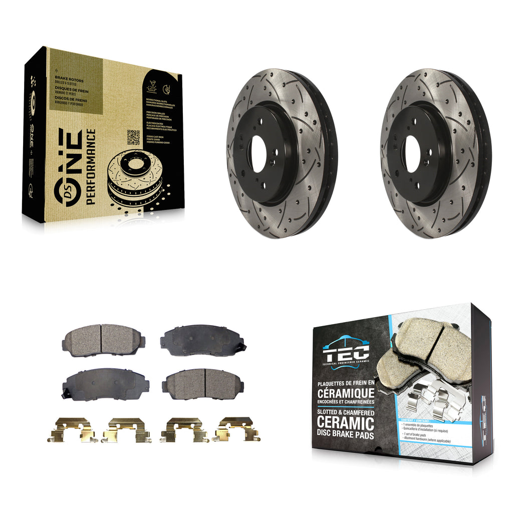 Front Drilled Slot Brake Rotor & Ceramic Pad Kit For Honda CR-V Acura RDX Accord