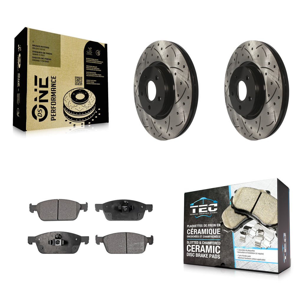 Front Drill Slot Brake Rotor Ceramic Pad Kit For Ford Escape Transit Connect MKC