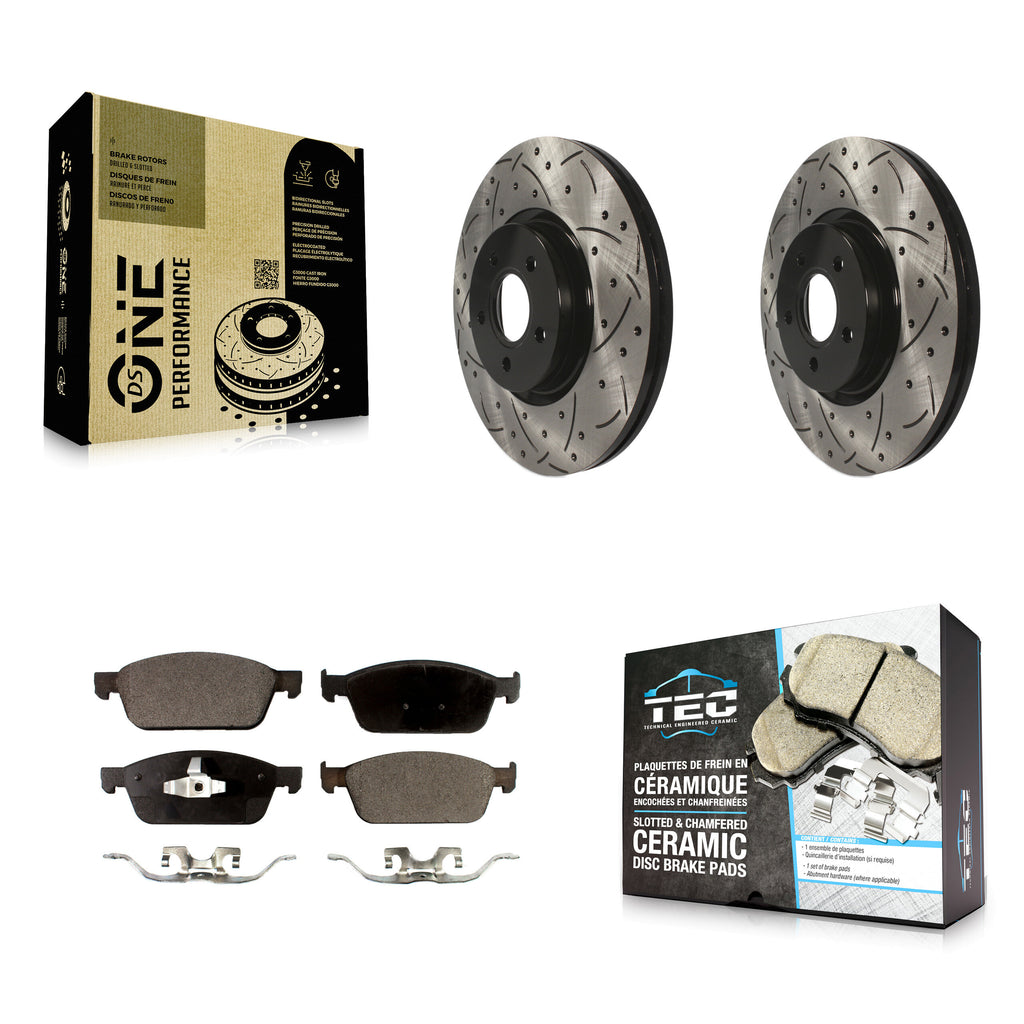 Front Coated Drilled Slotted Disc Brake Rotors Ceramic Pad Kit For Ford Focus ST
