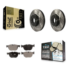 Charger l'image dans la galerie, Front Coated Drilled Slotted Disc Brake Rotors And Ceramic Pad Kit For BMW X5 X6