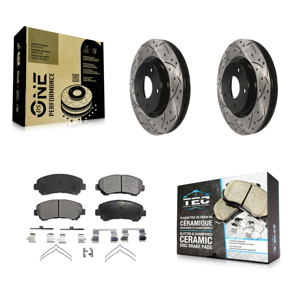 Front Coated Drill Slot Disc Brake Rotor Ceramic Pad Kit For Nissan Rogue Select