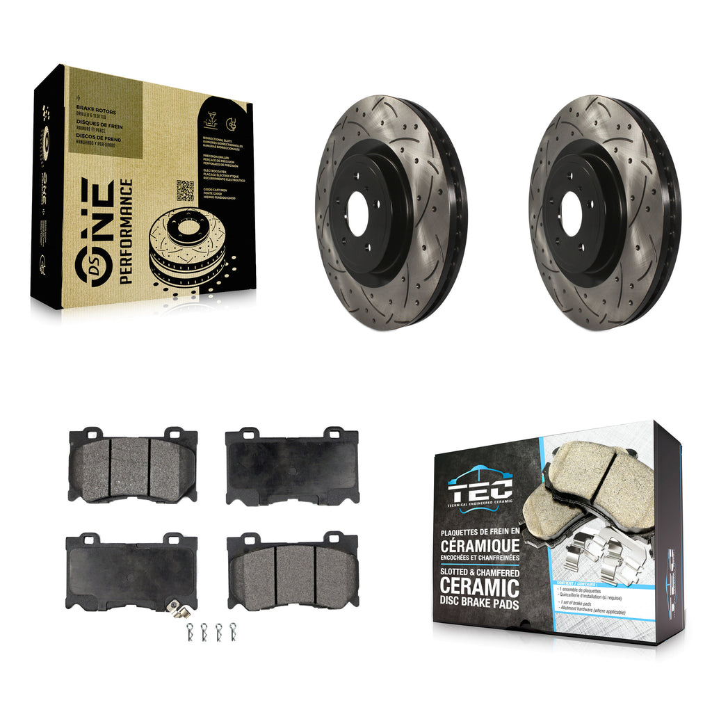 Front Drill Slot Brake Rotors Ceramic Pad Kit For INFINITI G37 Q50 Nissan 370Z Z
