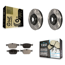 [Front] 2010-2015 Volvo XC60 Performance Drilled & Slotted Brake Rotor & Ceramic Pads Kit For Max Braking