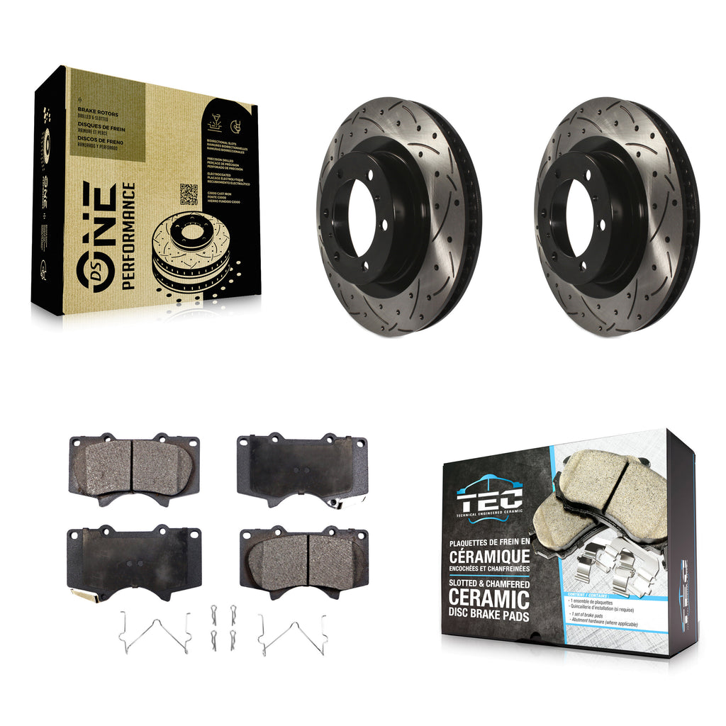 Front Drill Slot Disc Brake Rotor Ceramic Pad Kit For Toyota 4Runner Lexus GX460