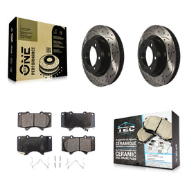 Front Drill Slot Disc Brake Rotor Ceramic Pad Kit For Toyota 4Runner Lexus GX460