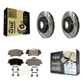 Front Coated Drilled Slot Disc Brake Rotor & Ceramic Pad Kit For Hyundai Elantra