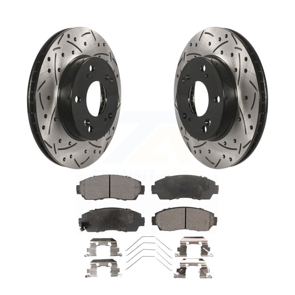 Front Coated Drilled Slotted Disc Brake Rotors & Ceramic Pad Kit For Honda Civic