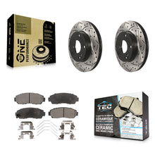 Charger l'image dans la galerie, Front Coated Drilled Slotted Disc Brake Rotors &amp; Ceramic Pad Kit For Honda Civic
