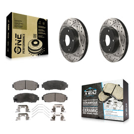 Front Coated Drilled Slotted Disc Brake Rotors & Ceramic Pad Kit For Honda Civic
