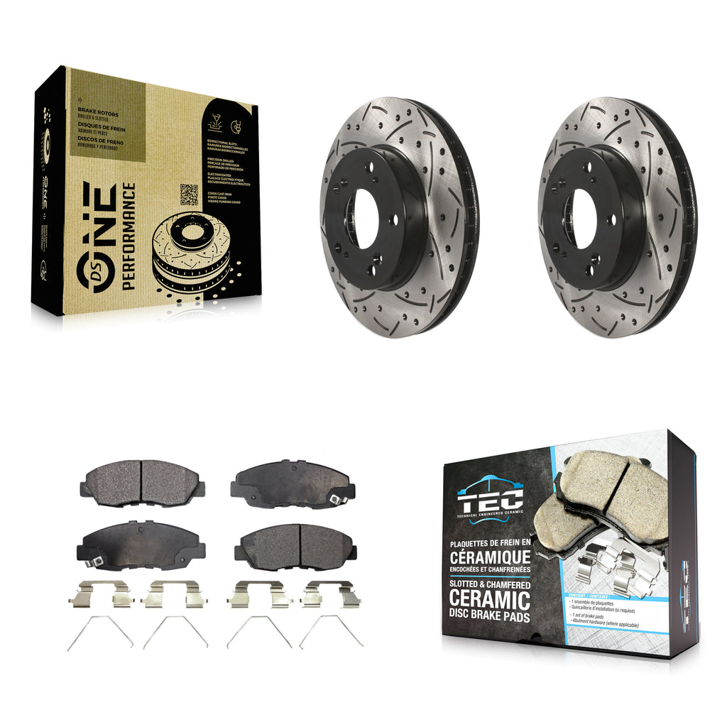 Front Coated Drilled Slotted Disc Brake Rotors & Ceramic Pad Kit For Honda Civic