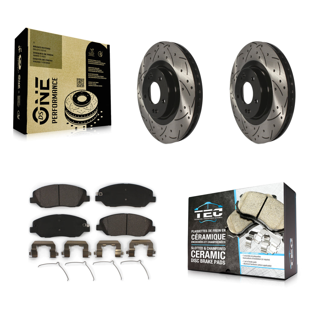 Front Coated Drill Slot Disc Brake Rotor Ceramic Pad Kit For Hyundai Santa Fe XL