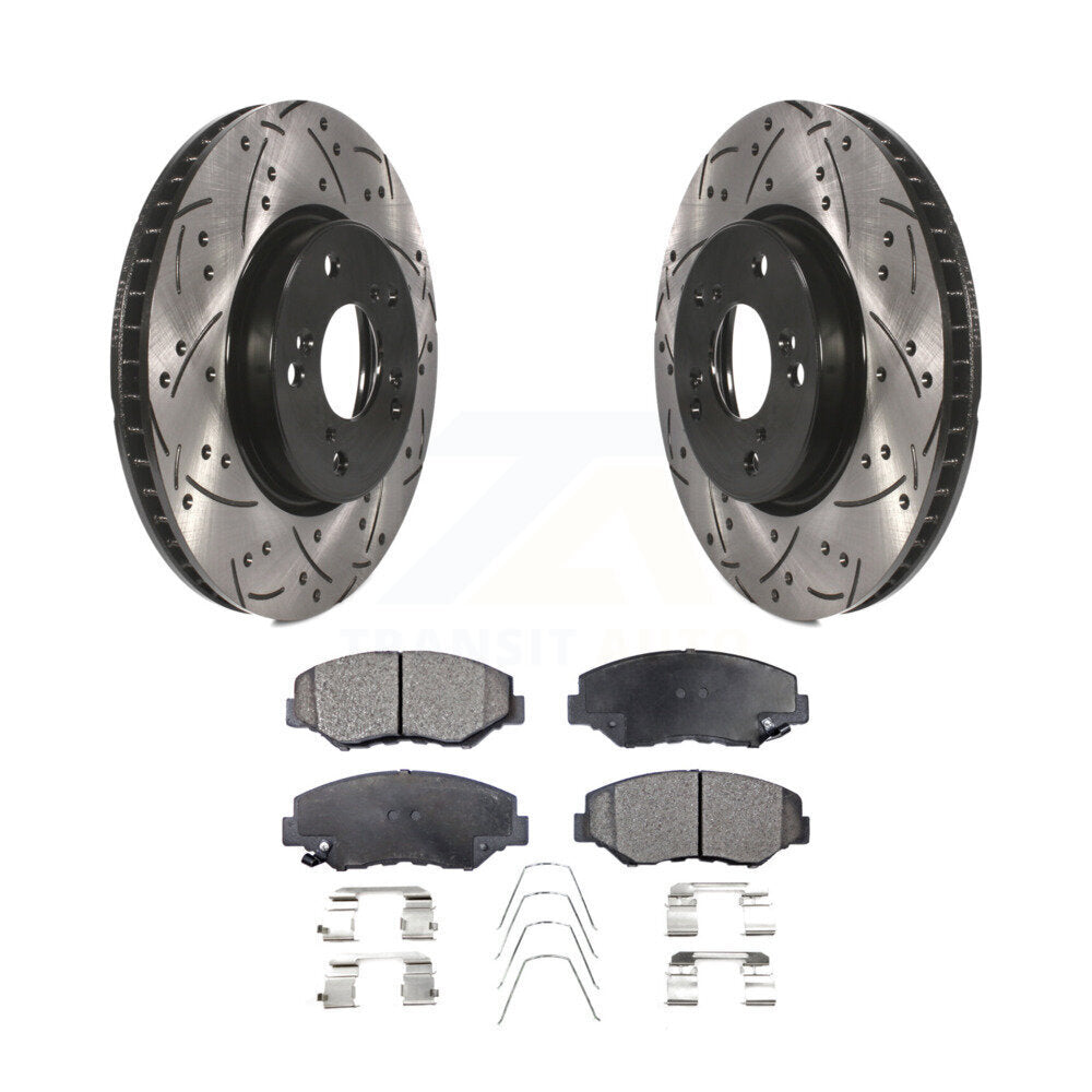 Front Coated Drilled Slotted Disc Brake Rotors & Ceramic Pad Kit For Honda Civic