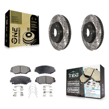 Charger l'image dans la galerie, Front Coated Drilled Slotted Disc Brake Rotors &amp; Ceramic Pad Kit For Honda Civic