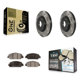 Front Coated Drilled Slot Disc Brake Rotor Ceramic Pad Kit For Honda Accord HR-V