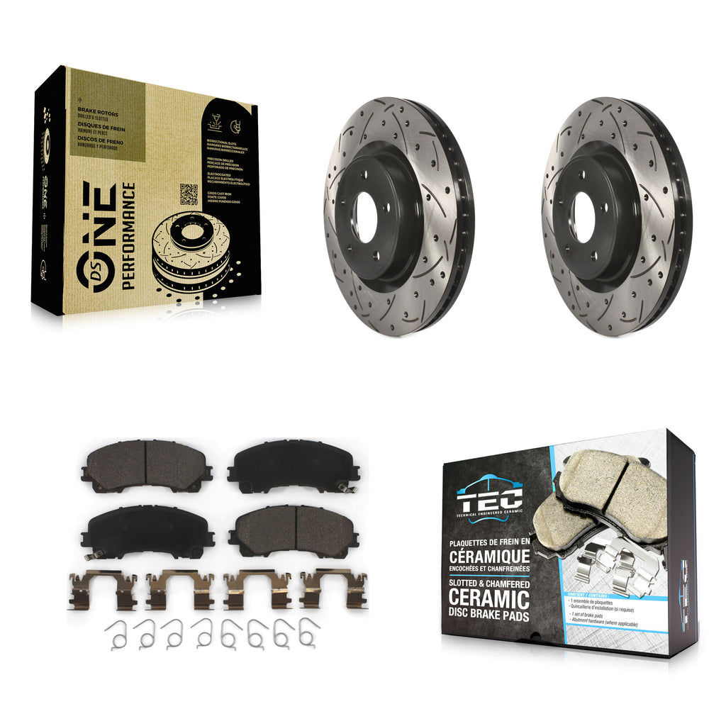 Front Coat Drill Slot Disc Brake Rotor Ceramic Pad Kit For INFINITI Q50 QX50 Q60