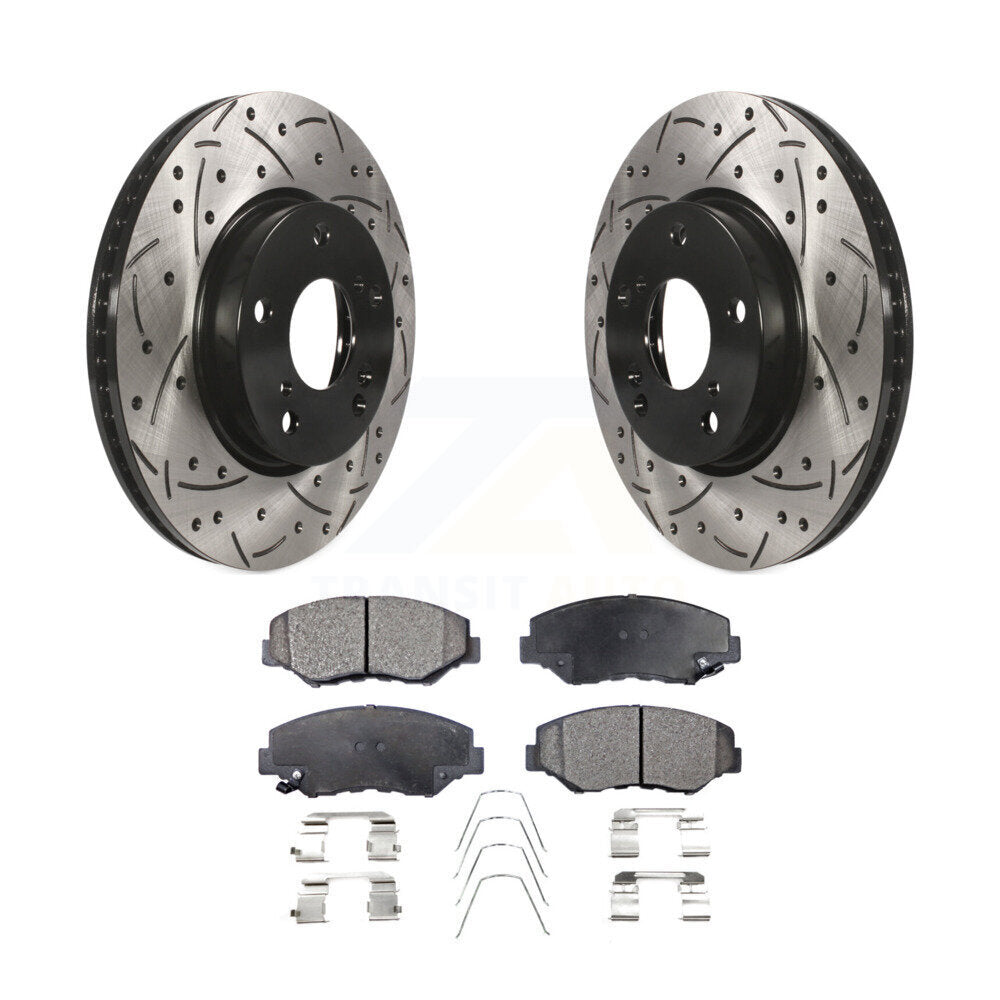 Front Coated Drilled Slotted Disc Brake Rotors & Ceramic Pad Kit For Honda Civic