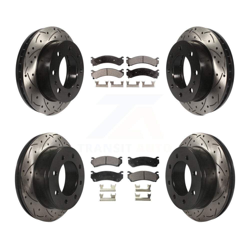 Front Rear Drilled Slot Brake Rotor Ceramic Pad Kit For Chevrolet Silverado 2500