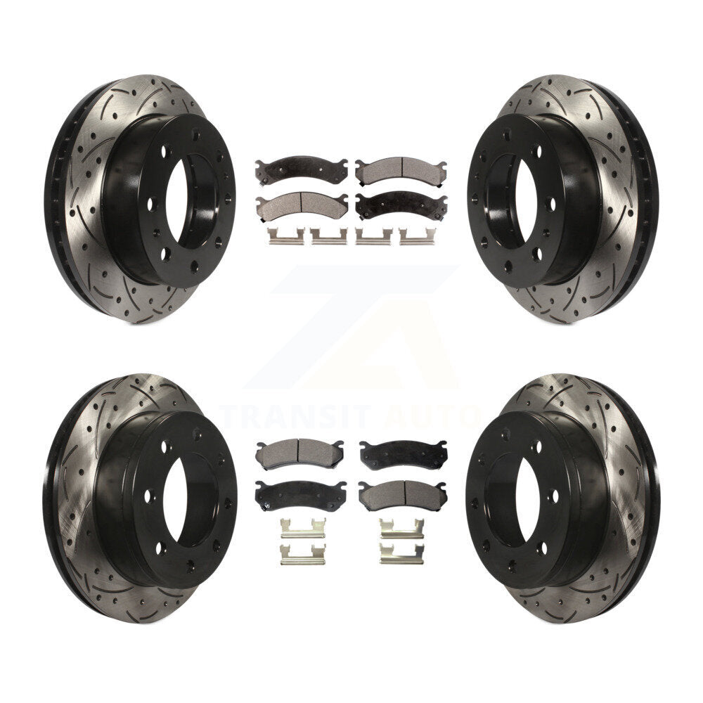 Front Rear Drilled Slot Brake Rotor Ceramic Pad Kit For Chevrolet Silverado 2500