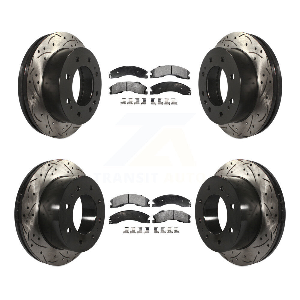Front Rear Drilled Slot Brake Rotor Ceramic Pad Kit For Chevrolet Silverado 2500