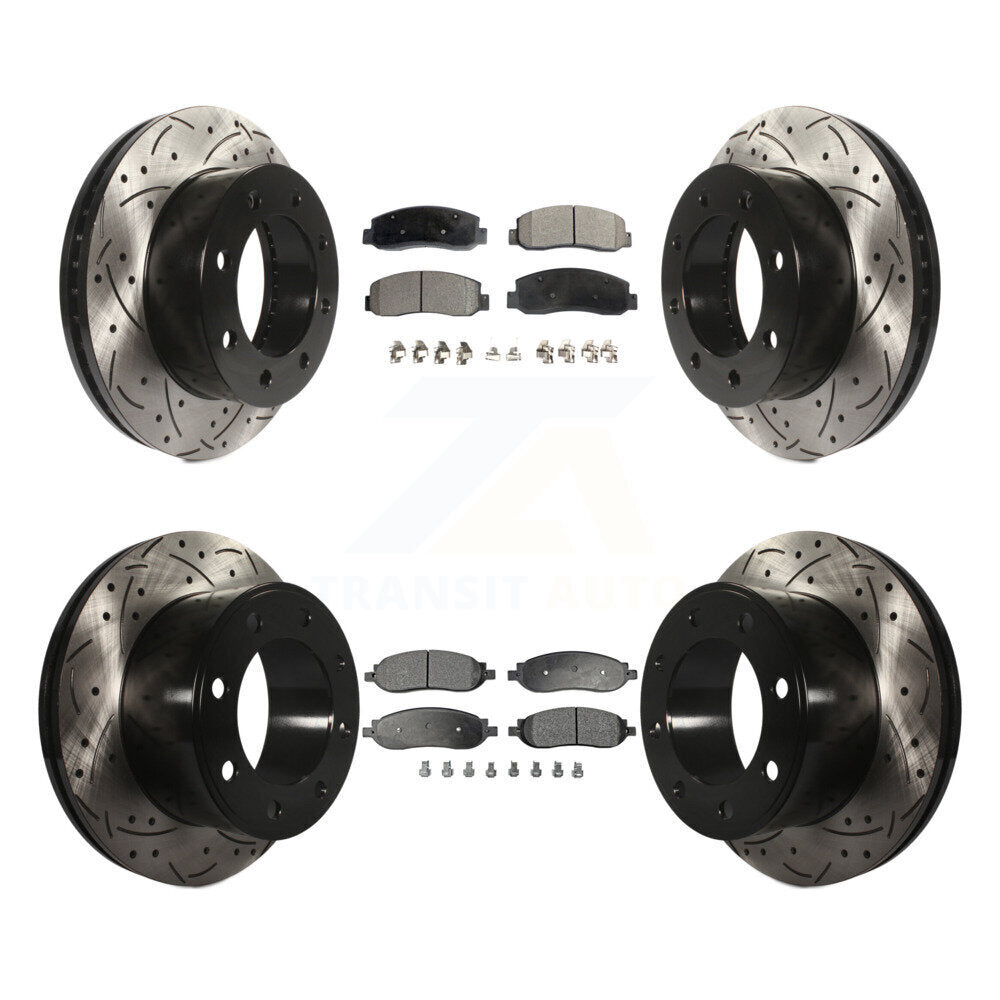 Front Rear Drill Slot Disc Brake Rotor Ceramic Pad Kit For Ford F-250 Super Duty