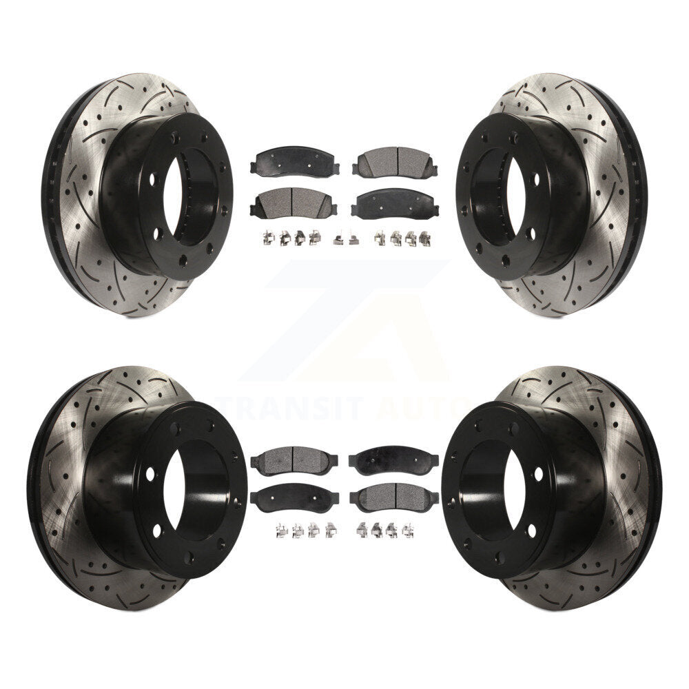 Front Rear Drill Slot Brake Rotors Ceramic Pad Kit For Ford F-250 Super Duty 4WD