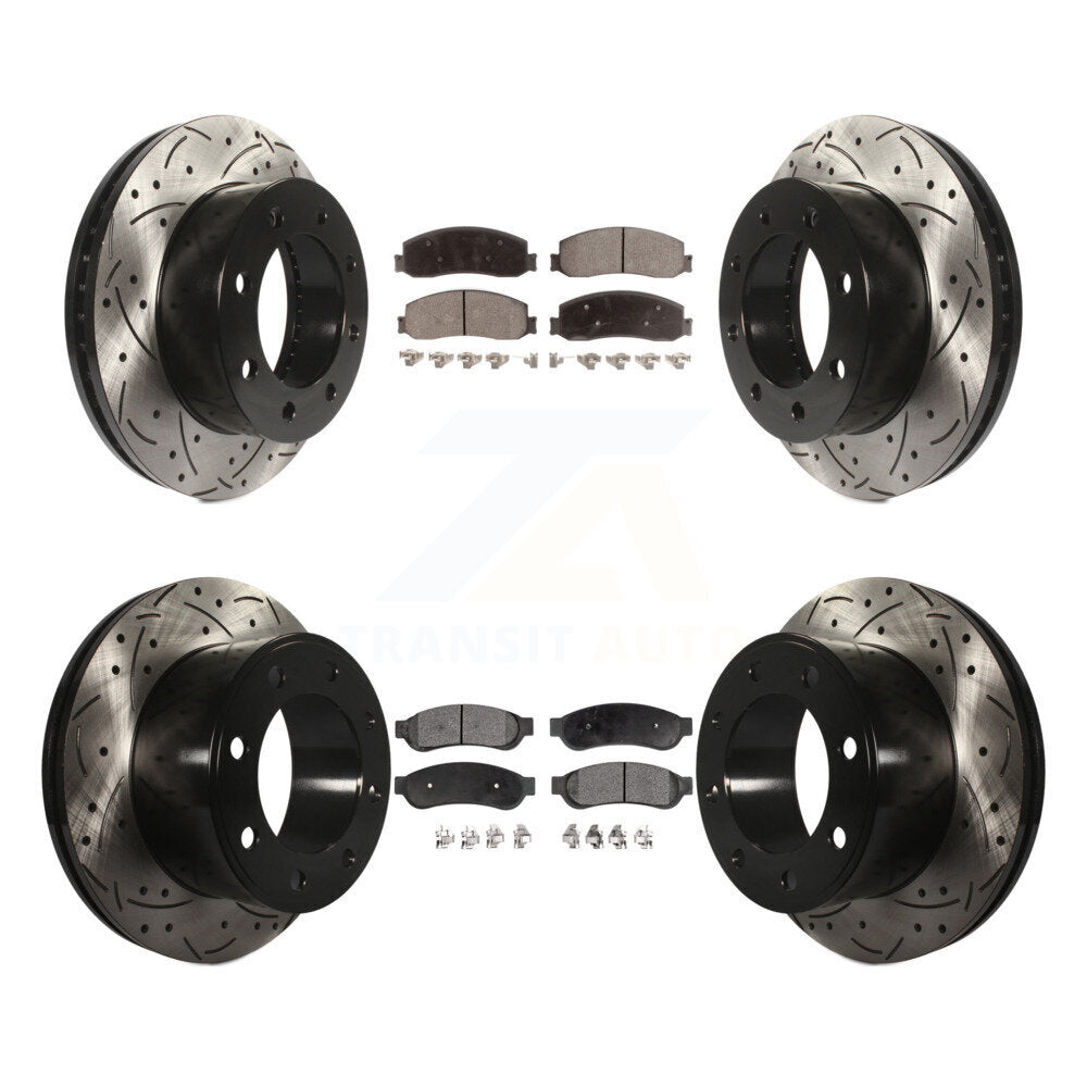 Front Rear Drill Slot Brake Rotors Ceramic Pad Kit For Ford F-250 Super Duty 4WD