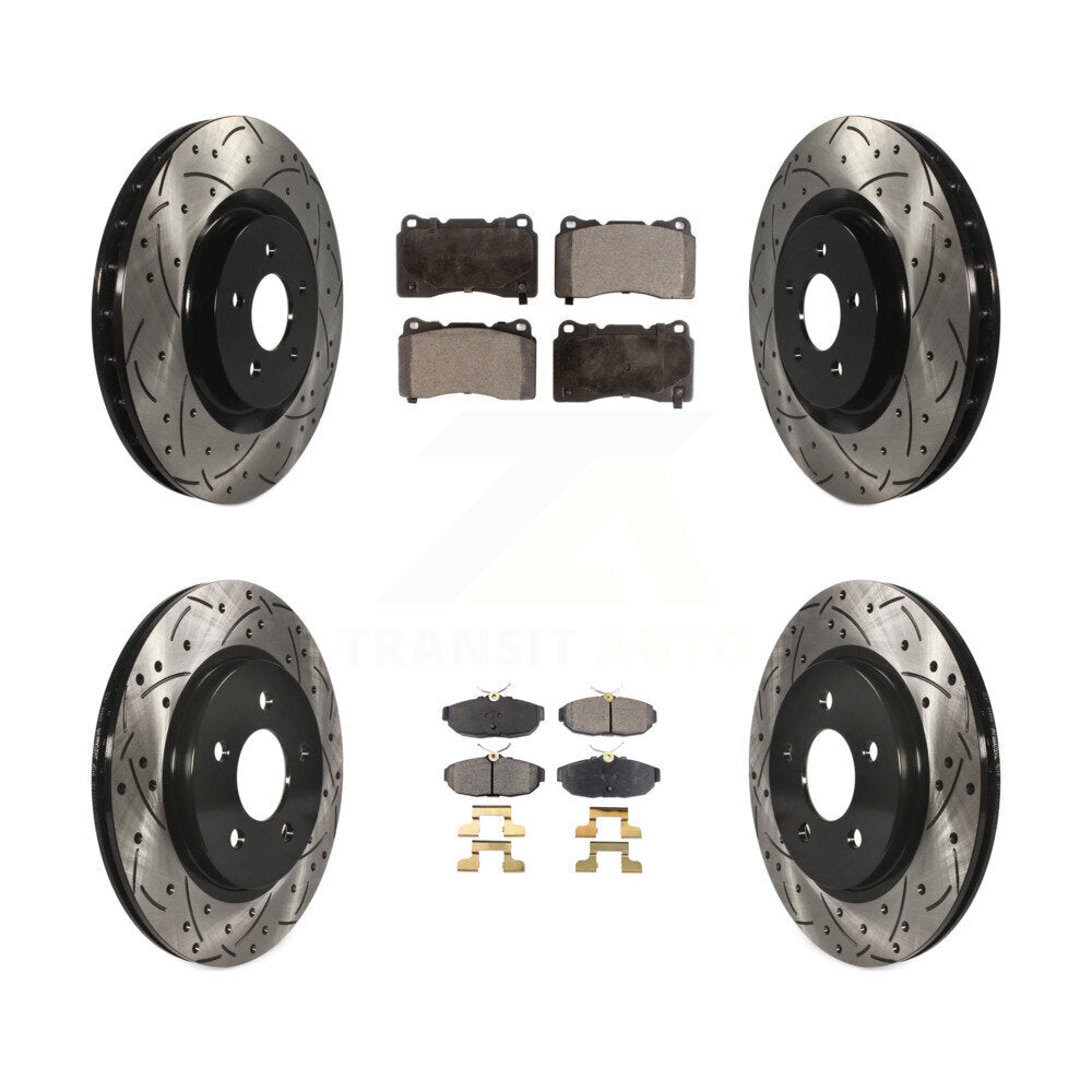 Front Rear Coated Drilled Slot Disc Brake Rotor Ceramic Pad Kit For Ford Mustang