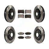 Front Rear Coated Drilled Slot Disc Brake Rotor Ceramic Pad Kit For Ford Mustang
