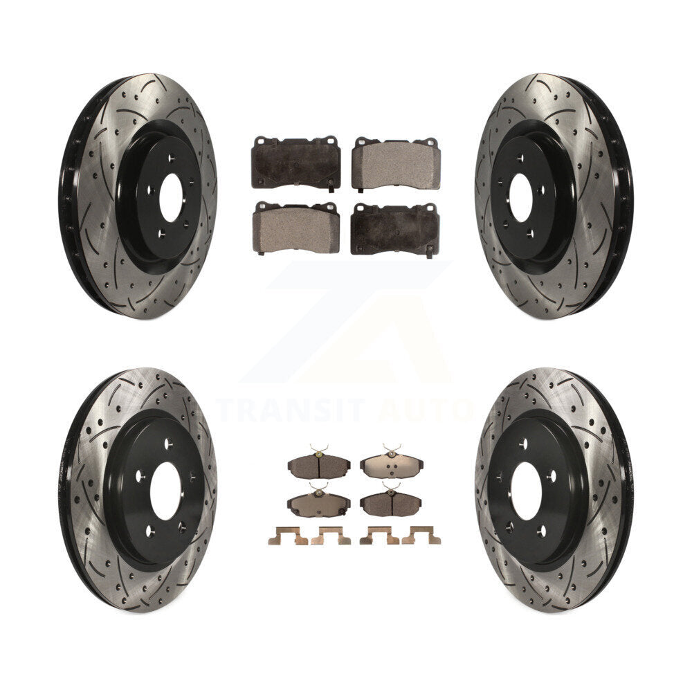 Front Rear Coated Drilled Slot Disc Brake Rotor Ceramic Pad Kit For Ford Mustang