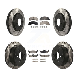Front Rear Coated Drilled Slot Disc Brake Rotor & Ceramic Pad Kit For Ford F-150