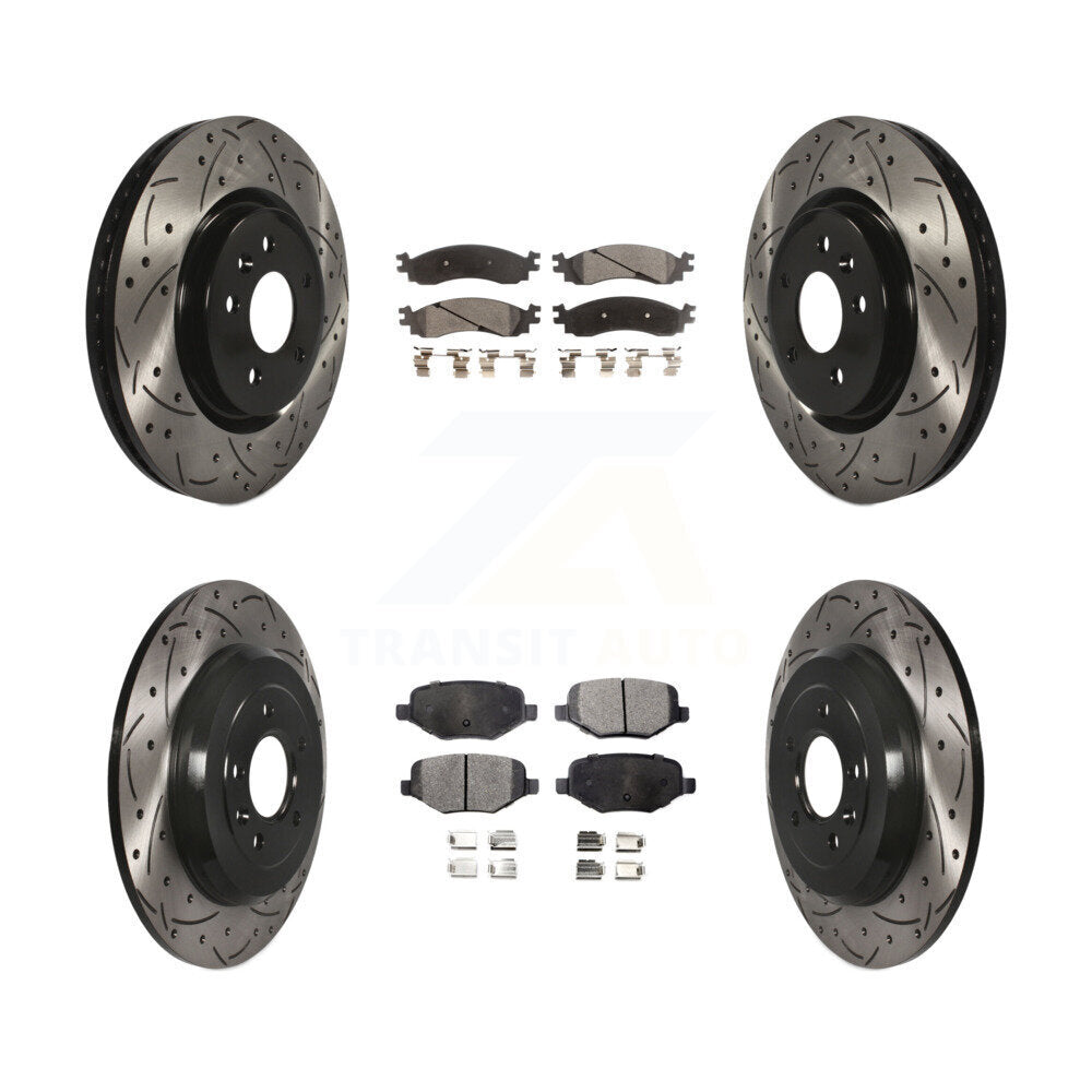 [Front+Rear] 10-12 Ford Taurus SHO Performance Drilled & Slotted Brake Rotor & Ceramic Pads Kit For Max Braking