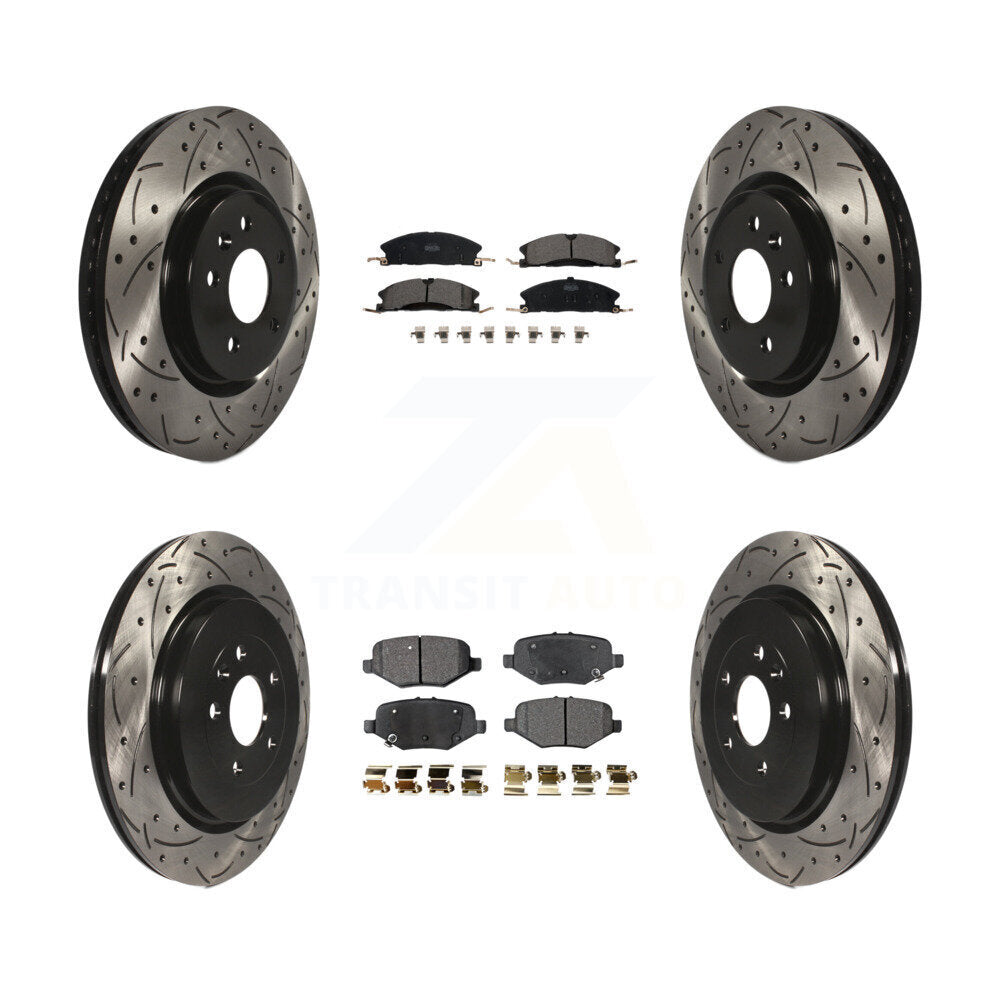 [Front+Rear] 2013 Ford Explorer Sport Performance Drilled & Slotted Brake Rotor & Ceramic Pads Kit For Max Braking
