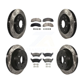 Front Rear Coated Drilled Slot Disc Brake Rotor & Ceramic Pad Kit For Ford F-150