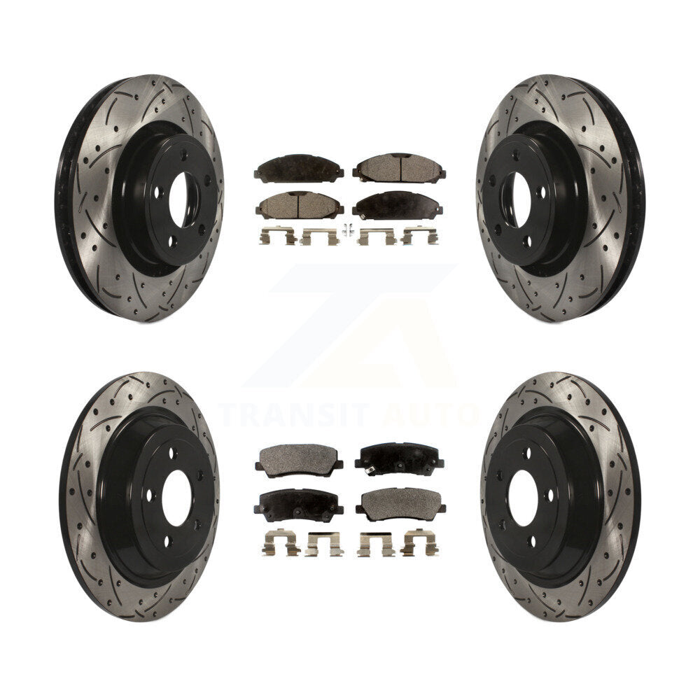 Front Rear Coated Drilled Slot Disc Brake Rotor Ceramic Pad Kit For Ford Mustang