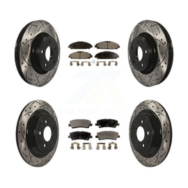 Front Rear Coated Drilled Slot Disc Brake Rotor Ceramic Pad Kit For Ford Mustang