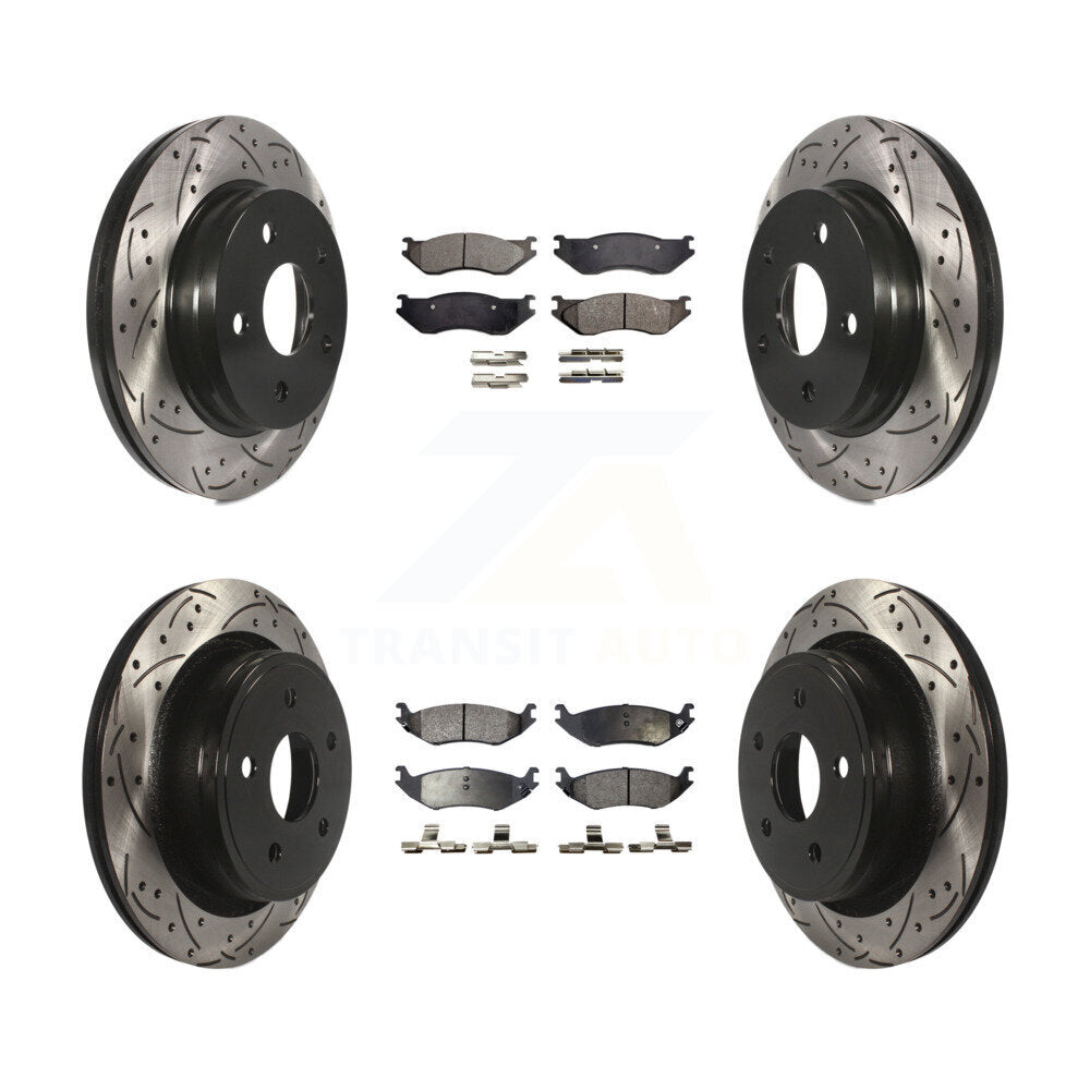 Front Rear Coated Drill Slot Disc Brake Rotor Ceramic Pad Kit For Dodge Ram 1500