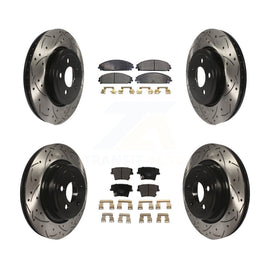 Front Rear Coated Drill Slot Disc Brake Rotors Ceramic Pad Kit For Dodge Charger