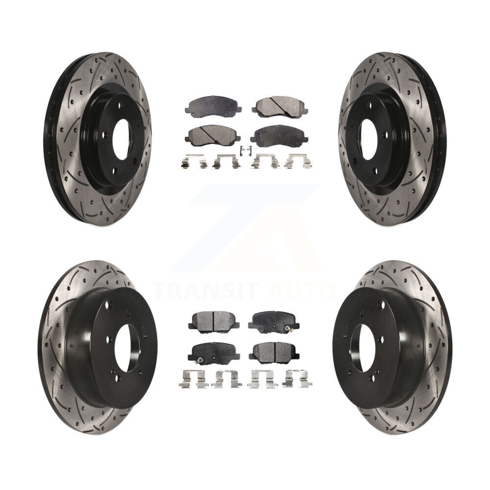 Front Rear Drill Slot Brake Rotors Ceramic Pad Kit For Mitsubishi Outlander 3.0L