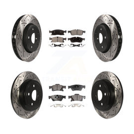 Front Rear Coated Drill Slot Disc Brake Rotors Ceramic Pad Kit For Dodge Durango