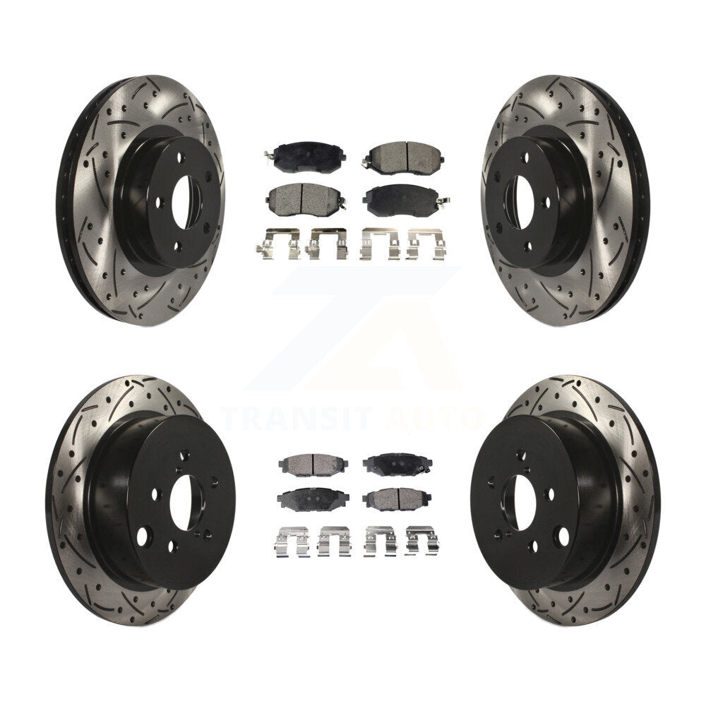 Front Rear Coated Drill Slot Disc Brake Rotor Ceramic Pad Kit For Subaru Impreza