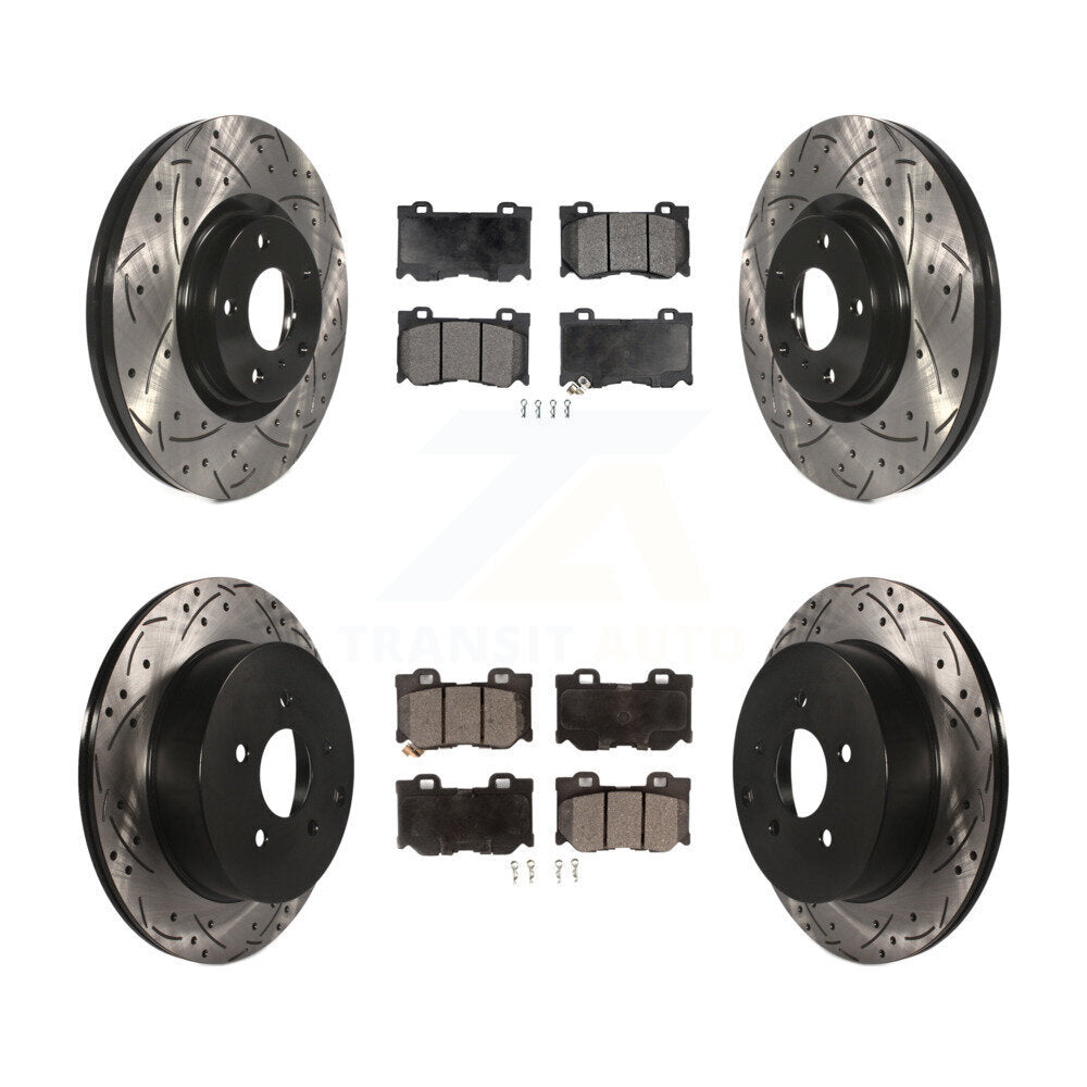 Front Rear Drill Slot Brake Rotors Ceramic Pad Kit For 17-18 INFINITI Q70 Hybrid