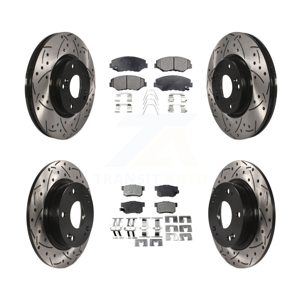 Front Rear Drill Slot Disc Brake Rotor Ceramic Pad Kit For Honda Civic Acura ILX